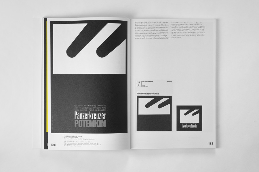 Aufgeschlagene Doppelseite zeigt das Filmplakat „Panzerkreuzer Potemkin" und weitere Anwendungen