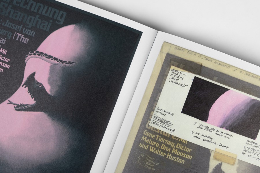 Nahaufnahme einer Buchseite mit Skizzen und Typografie-Notizen zu einem Hillmann-Filmplakat