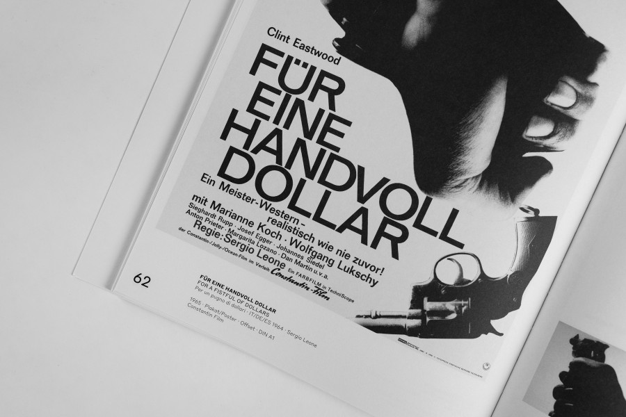 Buchseite mit dem fertiggestellten Filmplakat „Für eine Handvoll Dollar" und entsprechende inhaltliche Informationen