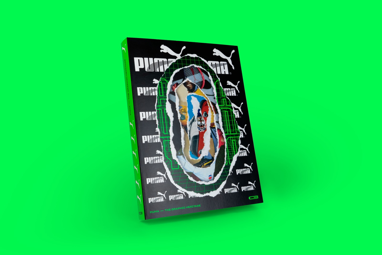 Schr&auml;ge Mockup Buch-Ansicht des PUMA Buchcovers