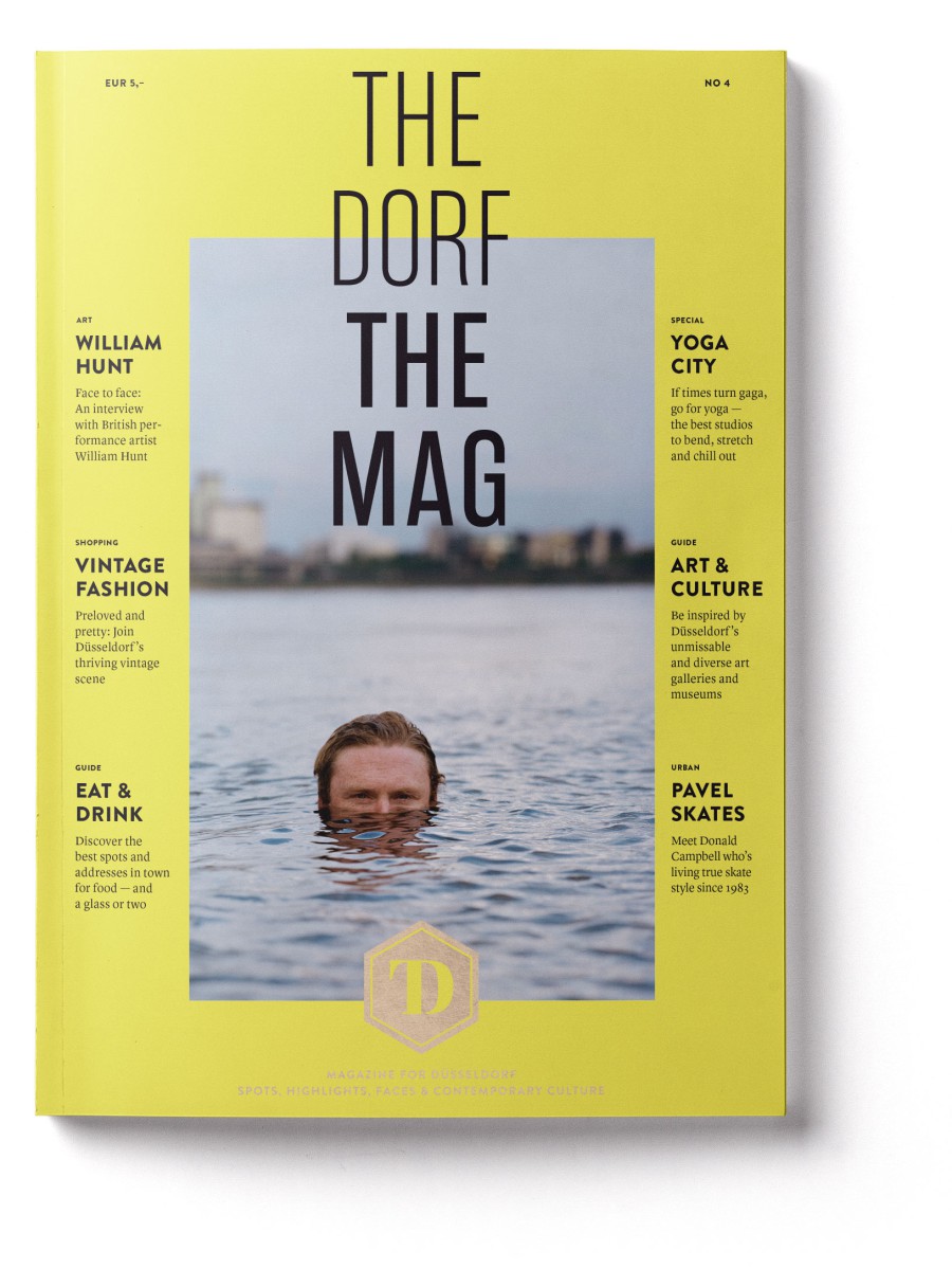 Cover of THE DORF THE MAG No. 4 from 2020, featuring a yellow background and a person submerged in water