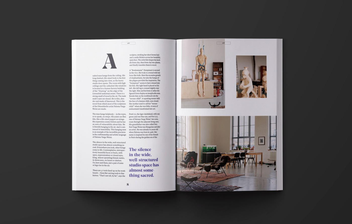 Slider featuring various double-page mockups - A look at THE DORF THE MAG 1 and 2 on a dark gray background