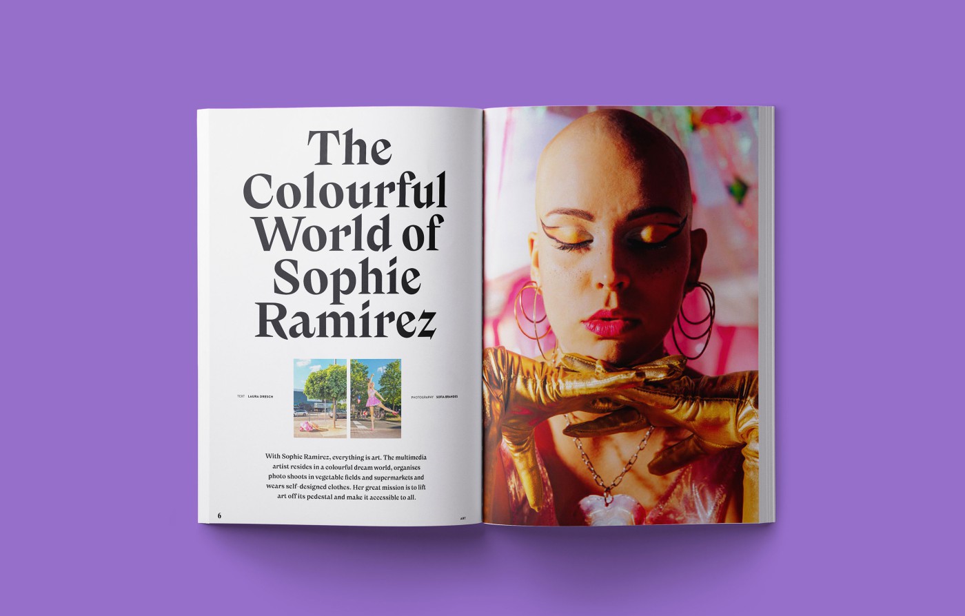 Slider featuring various double-page mockups - A look inside THE DORF THE MAG issues 5 and 6 on purple background