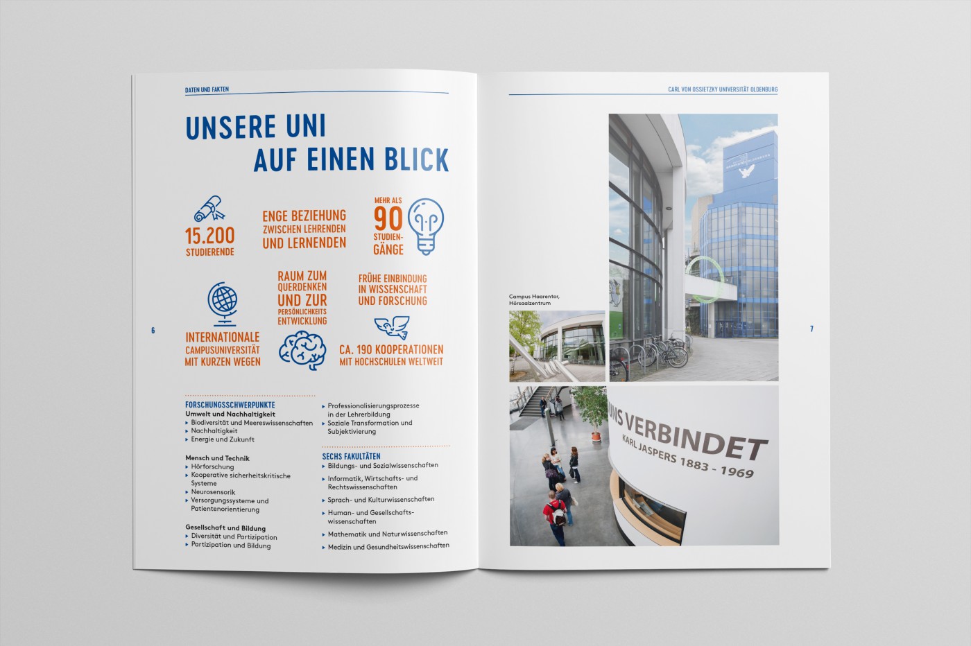 The inside cover of the HIT program booklet, featuring the sections &ldquo;What&rsquo;s Next After HIT?&rdquo;, &ldquo;Our University at a Glance,&rdquo; &ldquo;Welcome to Oldenburg,&rdquo; and &ldquo;What&rsquo;s It Like to Study Here? &ndash; Student Councils Introduce Themselves and a Campus Tour&rdquo;